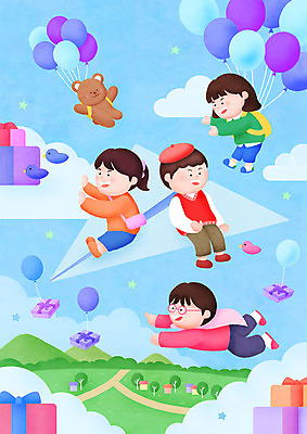전신 PSD 구름 여자 남자 별 어린이 일러스트 곰 하늘 산 선물 소녀 소년 여러명 컬러풀 마을 토끼 어린이날 종이비행기 즐거움 풍선 어린이만 국내일러스트 자연요소 동물 기념일 감정 컬러 다수 포유류 사람 반려동물 종이접기 파일형식