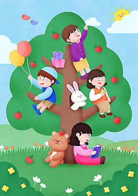 전신 PSD 나무 구름 여자 남자 꽃 어린이 일러스트 곰 소녀 소년 초원 여러명 컬러풀 태양 토끼 사과 어린이날 즐거움 풍선 어린이만 국내일러스트 자연요소 식물 동물 기념일 감정 컬러 다수 과일 포유류 사람 반려동물 파일형식