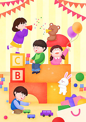 전신 PSD 여자 남자 어린이 일러스트 공 곰 자동차 버스 소녀 소년 여러명 컬러풀 장난감 토끼 어린이날 즐거움 풍선 어린이만 국내일러스트 동물 기념일 감정 육상교통 컬러 다수 포유류 대중교통 사람 반려동물 파일형식