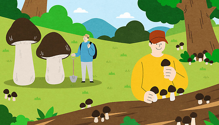 전신 PSD 나무 남자 일러스트 하늘 산 상반신 성인 두명 버섯 풀 특산물 봉화 성인남자만 봉화송이 국내일러스트 식물 사람 경상북도 남자만 성인만 파일형식