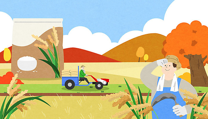 전신 PSD 나무 남자 일러스트 하늘 산 논 상반신 성인 두명 수확 쌀 가을 특산물 경운기 쌀포대 이천 성인남자만 이천쌀 국내일러스트 식물 계절 농업 곡류 사람 농기계 경기도 남자만 성인만 파일형식