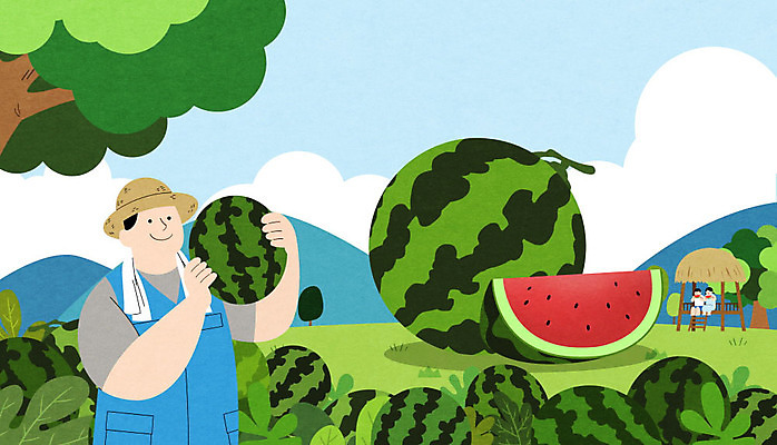전신 PSD 나무 여자 남자 어린이 일러스트 하늘 산 수박 상반신 성인 세명 오두막 특산물 수박밭 함안 함안수박 제철과일 국내일러스트 식물 밭 과일 사람 경상남도 제철 파일형식