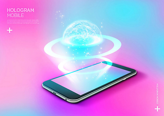 PSD 편집이미지 분홍색 모바일 정보기술 사람없음 파란색 스마트폰 그라데이션 IT산업 홀로그램 이미지편집 산업 컬러 기술 핸드폰 스마트기기 파일형식
