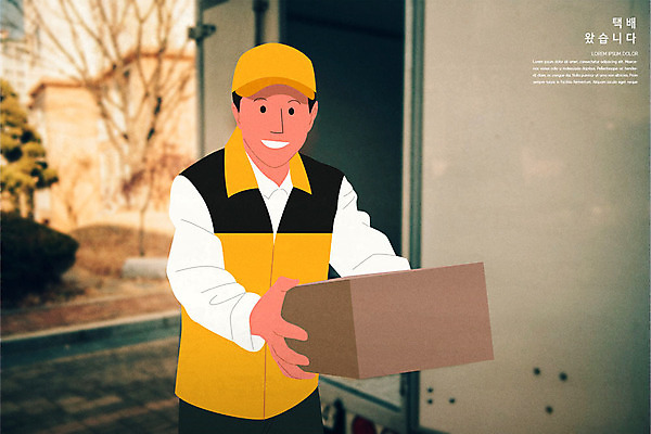 PSD 남자 일러스트 한명 상반신 성인 트럭 택배기사 배송 택배 주기 택배상자 성인남자한명만 새벽배송 탑차 국내일러스트 1 모션 자동차 사람 상자 운송업 배달원 남자한명만 성인남자만 파일형식