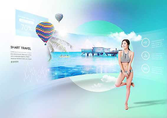 전신 PSD 편집이미지 여자 수영복 바다 여행 한명 사람 20대 성인 여름 비키니 컬러풀 한국인 열기구 스마트 의료성형뷰티 성인여자한명만 이미지편집 1 옷 계절 컬러 컨셉 항공교통 동양인 청년 여자한명만 성인여자만 파일형식