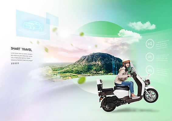 전신 PSD 편집이미지 여자 여행 산 한명 풍경 20대 성인 초록색 한국인 스쿠터 오토바이 스마트 성인여자한명만 이미지편집 1 컬러 컨셉 사람 동양인 청년 바이크 여자한명만 성인여자만 파일형식