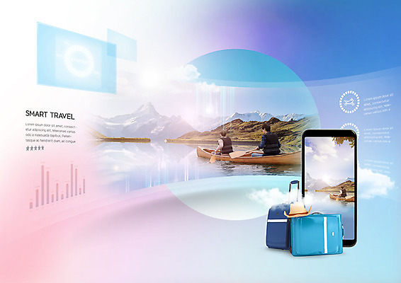 PSD 서양인 외국인 편집이미지 남자 호수 여행 가방 상반신 20대 성인 두명 스마트폰 강 컬러풀 캐리어 여행가방 한국인 스마트 성인남자만 이미지편집 잡화 컬러 컨셉 사람 동양인 인종 청년 핸드폰 스마트기기 남자만 성인만 파일형식