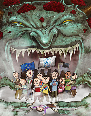 PSD 여자 남자 일러스트 여러명 글로벌 바이러스 국기 질병 공격 감기 학대 사회이슈 공포 감염 전염 전파 국민 몬스터 인플루엔자 세계보건기구 코로나바이러스 팬데믹 델타변이바이러스 국내일러스트 다수 컨셉 의학 모션 사람 파일형식