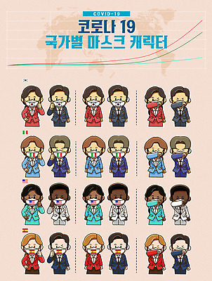 캐릭터 여자 남자 일러스트 마스크 여러명 성인 미국 이탈리아 스페인 바이러스 국기 사회이슈 기침 코로나바이러스 델타변이바이러스 일러캐릭터 AI파일 유럽 다수 컨셉 북아메리카 사람 파일형식 벡터