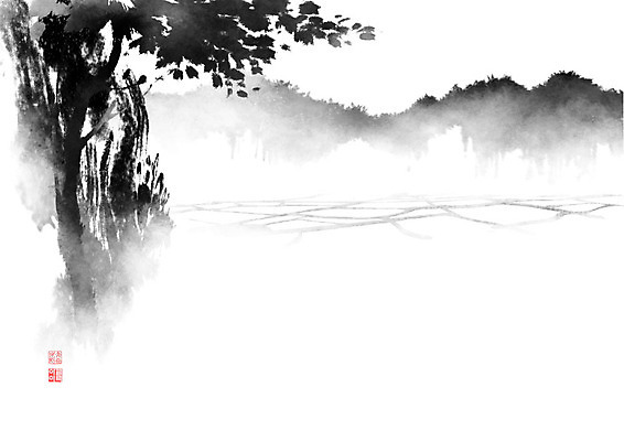 PSD 나무 길 밭 일러스트 캘리그라피 붓터치 산 논 풍경 사람없음 동양화 언덕 번짐 낙관 논길 국내일러스트 식물 농업 미술 파일형식 효과