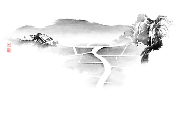 PSD 길 밭 일러스트 캘리그라피 붓터치 산 논 풍경 사람없음 동양화 언덕 번짐 낙관 논길 국내일러스트 농업 미술 파일형식 효과