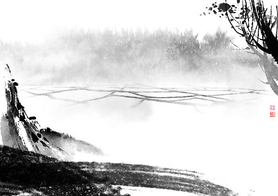 PSD 나무 길 밭 일러스트 캘리그라피 붓터치 산 논 풍경 사람없음 동양화 언덕 번짐 낙관 논길 전경 국내일러스트 식물 농업 미술 파일형식 탑뷰 효과