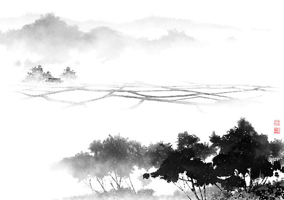 PSD 나무 길 밭 일러스트 캘리그라피 붓터치 산 주택 논 풍경 사람없음 농경지 안개 동양화 언덕 번짐 낙관 논길 국내일러스트 식물 농업 날씨 미술 건물 농장 파일형식 효과