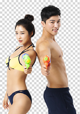 편집 편집이미지 커플 응시 여자 남자 수영복 미소 들기 누끼 사람 상반신 성인 두명 옆모습 여름 30대 비키니 한국인 PNG 물총 물총놀이 성인만 편집소스 시선 옷 계절 뷰포인트 관계 모션 놀이 표정 동양인 장년 파일형식