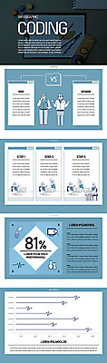 여자 교육 남자 일러스트 통계 그래프 두명 파란색 컴퓨터 인포그래픽 코딩 국내일러스트 AI파일 컬러 사람 전자제품 컴퓨터교육 파일형식 벡터