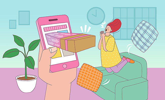 전신 PSD 손 여자 화분 시계 액자 쿠션 일러스트 모바일 한명 들기 신체부위 스마트폰 상자 소파 점프 놀람 즐거움 택배 모바일쇼핑 여자한명만 스토어 국내일러스트 1 감정 의자 모션 표정 사람 핸드폰 스마트기기 운송업 온라인쇼핑 여자만 파일형식