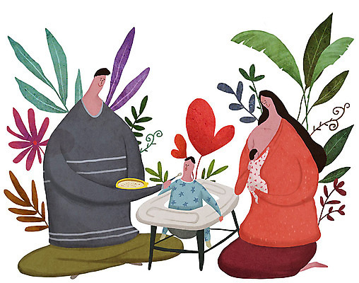 전신 PSD 식물 여자 남자 꽃 행복 일러스트 가족 밥 사랑 사람 여러명 성인 부모 자녀 아기 풀 먹여주기 수유 국내일러스트 감정 음식 다수 관계 먹기 파일형식