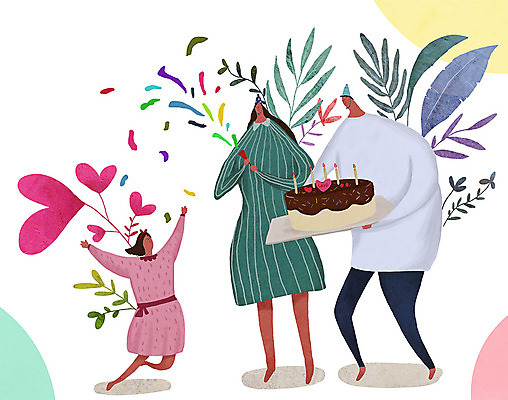 전신 PSD 식물 여자 남자 꽃 딸 행복 어린이 일러스트 가족 사랑 사람 성인 세명 부모 파티 케이크 자녀 하트 축하 풀 생일 생일축하 국내일러스트 모양 기념일 감정 컨셉 관계 디저트 이벤트 파일형식