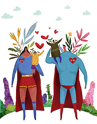 전신 PSD 식물 여자 남자 꽃 행복 어린이 일러스트 가족 엄마 사랑 사람 여러명 성인 부모 자녀 풀 아빠 보호 슈퍼맨 영웅 국내일러스트 감정 다수 컨셉 관계 파일형식