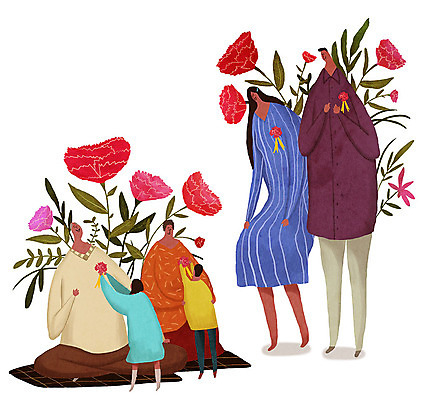 전신 PSD 식물 여자 할아버지 노년 남자 꽃 행복 할머니 어린이 일러스트 가족 사랑 사람 여러명 성인 부모 자녀 풀 어버이날 손주 카네이션 감사 조부모 국내일러스트 기념일 감정 다수 관계 파일형식