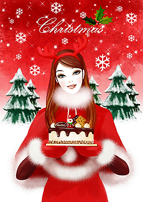 PSD 나무 라이프스타일 계절 여자 기념일 종교 크리스마스 겨울 일러스트 산타옷 한명 사람 풍경 이벤트 상반신 성인 야외 라이프 생활 케이크 눈 머리띠 망토 여자만 여자한명만 성인여자만 성인만 손모아장갑 국내일러스트 자연요소 식물 1 옷 장갑 장신구 날씨 디저트 파일형식