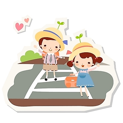 EPS 캐릭터 여자 남자 도로 길 어린이 일러스트 사람 소녀 소년 두명 라이프 친구 새싹 귀여움 희망 유치원 유치원생 횡단보도 등교 스쿨존 어린이만 일러캐릭터 식물 교육 감정 컨셉 관계 교통시설 생활 보행로 등하교 파일형식 벡터