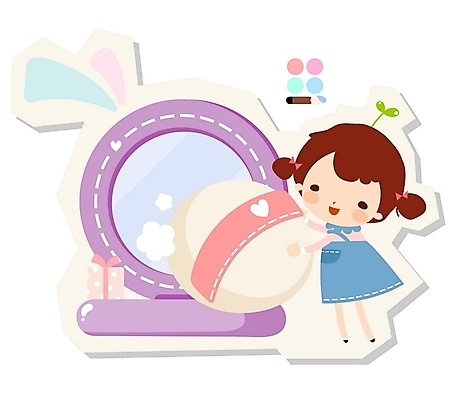 EPS 캐릭터 여자 초등학생 어린이 일러스트 한명 사람 소녀 라이프 화장 새싹 귀여움 희망 화장품 거울 파우더 여자만 여자한명만 어린이만 소녀만 소녀한명만 일러캐릭터 식물 1 학생 감정 컨셉 생활 뷰티 파일형식 벡터