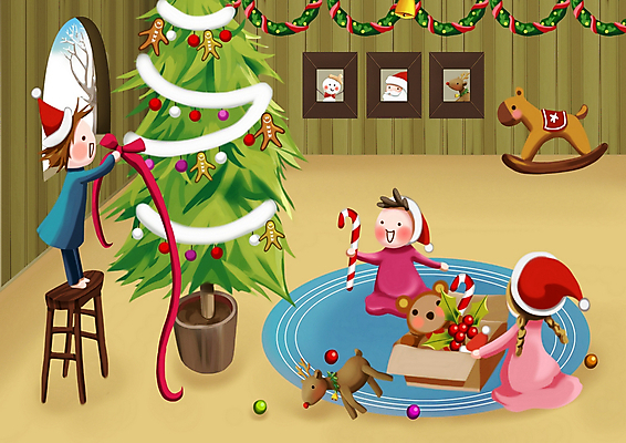 PSD 나무 식물 모자 여자 기념일 남자 리본 종교 어린이 인형 액자 크리스마스장식 크리스마스 겨울 거실 의자 일러스트 산타모자 창문 페인터 놀이 지팡이 실내 사람 소녀 소년 장식 세명 친구 크리스마스트리 목마 즐거움 지팡이모양 어린이만 국내일러스트 모양 모자_잡화 잡화 계절 감정 가구 관계 페인팅 이벤트 내부 파일형식