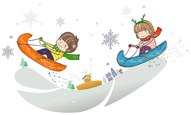 EPS 사계절 계절 여자 어린이교육 교육 남자 어린이 겨울 일러스트 자연 놀이 방학 눈꽃 사람 소녀 소년 두명 설원 눈 눈송이 썰매 썰매타기 겨울방학 어린이만 국내일러스트 자연요소 날씨 휴가 눈_날씨 전통놀이 생태계 파일형식 벡터