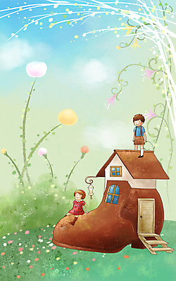 주간 PSD 여자 남자 꽃 어린이 신발 일러스트 상상 페인터 동화 휴식 수채화 주택 사람 소녀 이벤트 소년 잔디 야외 두명 판타지 문 계단 민들레 현관문 수제그림 사색 신발집 어린이만 국내일러스트 자연요소 식물 컨셉 생각 페인팅 건물 파일형식