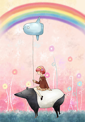 PSD 동물 여자 꽃 초등학생 어린이 무지개 일러스트 상상 페인터 동화 수채화 어류 한명 사람 소녀 이벤트 판타지 수제그림 풍선 개복치 말레이맥 파스텔톤 여자만 여자한명만 어린이만 소녀만 소녀한명만 국내일러스트 자연요소 식물 1 학생 컬러 페인팅 수중동물 파일형식