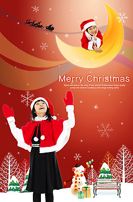 PSD 편집 편집이미지 여자 기념일 남자 어린이 크리스마스 겨울 눈사람 산타옷 사람 소녀 소년 두명 친구 달 초승달 즐거움 합성 어린이만 이미지편집 자연요소 옷 계절 감정 관계 이벤트 파일형식