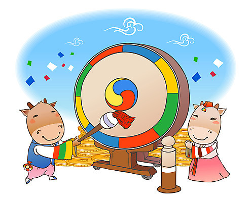 EPS 주간 동물 구름 척추동물 캐릭터 육지동물 두마리 일러스트 포유류 전통캐릭터 타악기 새해 국악기 사람없음 전통문양 새해인사 십이지신 소띠 축하 운세 소 전통의상 한복 신년캐릭터 북 북채 2009년 기축년 대고채 일러캐릭터 자연요소 한국전통 전통 문양 악기 컨셉 2 국악 인사 연도 파일형식 벡터