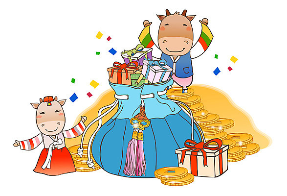 EPS 동물 척추동물 캐릭터 육지동물 두마리 일러스트 포유류 전통캐릭터 새해 복주머니 선물 사람없음 선물상자 전통문양 새해인사 십이지신 소띠 운세 소 전통의상 한복 신년캐릭터 엽전 대박 2009년 기축년 새해선물 일러캐릭터 한국전통 전통 문양 2 전통소품 상자 동전 인사 연도 파일형식 벡터 명절선물