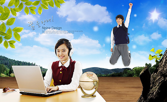 PSD 나무 구름 편집 편집이미지 여학생 여자 교육 남자 남학생 청소년 하늘 고등학생 사람 두명 노트북 지구본 점프 헤드셋 나뭇가지 책상 달팽이 합성 은행나무 온라인강의 진로 십대만 이미지편집 자연요소 식물 학생 음향기기 가구 모션 연체동물 전자제품 헤드폰 강의 파일형식 언택트