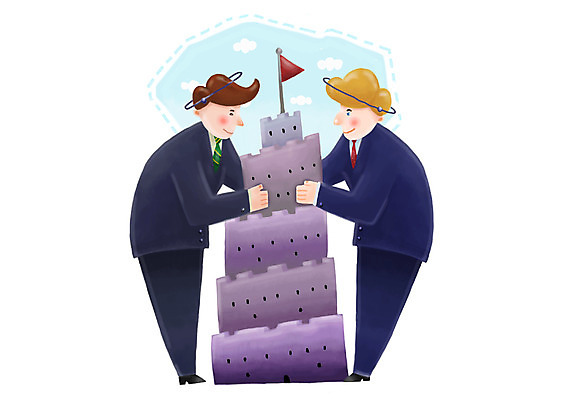 전신 PSD 구름 남자 일러스트 비즈니스 협력 서기 사람 두명 글로벌 쌓기 글로벌비즈니스 깃발 도움 직장인 비즈니스맨 목표 동료 노사관계 노사협력 파트너십 남자만 국내일러스트 자연요소 직업 컨셉 관계 모션 노사화합 파일형식