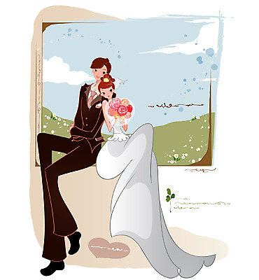 EPS 전신 커플 드레스 여자 남자 행복 신부 부케 웨딩드레스 신랑 결혼 일러스트 창문 사랑 사람 앉기 정장 턱시도 두명 걸터앉기 국내일러스트 옷 감정 꽃다발 관계 모션 이벤트 파일형식 벡터