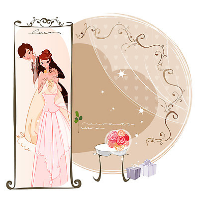 EPS 전신 커플 드레스 여자 남자 행복 신부 부케 웨딩드레스 신랑 결혼 의자 일러스트 목걸이 선물 서기 사람 정장 턱시도 두명 선물상자 거울 국내일러스트 옷 감정 꽃다발 가구 장신구 관계 모션 이벤트 상자 파일형식 벡터