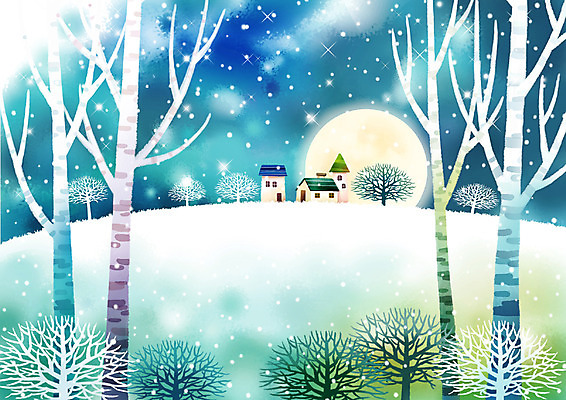 PSD 나무 식물 사계절 계절 백그라운드 설경 겨울 일러스트 자연 페인터 수채화 주택 풍경 사람없음 야외 마을 설원 보름달 달 눈 야간 언덕 수제그림 눈내림 겨울배경 국내일러스트 자연요소 페인팅 날씨 눈_날씨 건물 생태계 파일형식