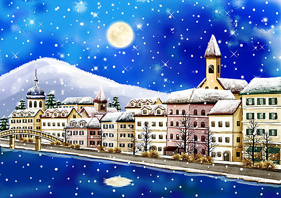 자연요소 PSD 나무 사계절 계절 백그라운드 겨울 일러스트 자연 페인터 수채화 풍경 사람없음 야외 건물 강 보름달 달 눈 도시 야간 저녁 수제그림 심야 가교 눈내림 겨울배경 국내일러스트 식물 건축물 페인팅 날씨 눈_날씨 생태계 파일형식