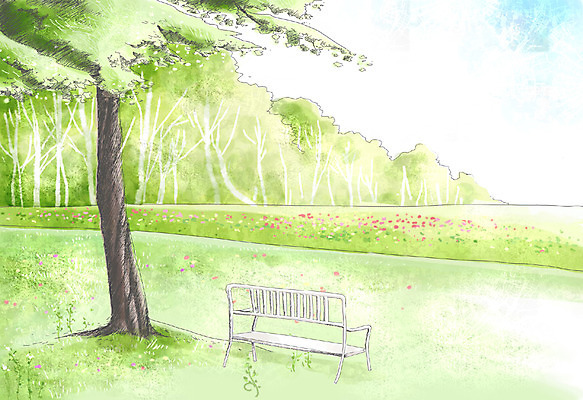 주간 PSD 나무 식물 사계절 계절 꽃 백그라운드 벤치 의자 일러스트 자연 페인터 하늘 수채화 여러그루 풍경 초원 사람없음 야외 봄풍경 봄 숲 수제그림 봄배경 국내일러스트 자연요소 가구 다수 페인팅 생태계 파일형식