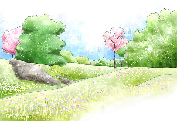 주간 PSD 나무 식물 사계절 계절 꽃 백그라운드 꽃밭 일러스트 자연 페인터 하늘 수채화 꽃나무 풍경 초원 사람없음 야외 봄풍경 봄 돌_바위 바위 숲 언덕 수제그림 봄배경 국내일러스트 자연요소 페인팅 생태계 파일형식
