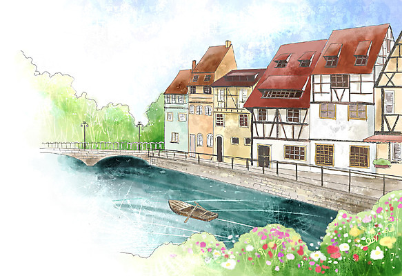 주간 PSD 나무 식물 사계절 계절 꽃 백그라운드 일러스트 자연 페인터 하늘 수채화 주택 꽃나무 풍경 사람없음 야외 건물 마을 봄풍경 봄 도시 보트 수로 운하 수제그림 뗏목 물길 가교 선박 봄배경 국내일러스트 자연요소 건축물 길 교통수단 수상교통 배_교통 페인팅 생태계 파일형식