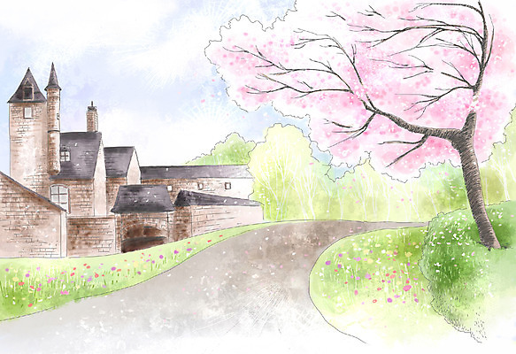 주간 PSD 나무 식물 구름 사계절 계절 꽃 길 백그라운드 꽃밭 일러스트 자연 페인터 하늘 수채화 주택 풍경 사람없음 야외 건물 봄풍경 봄 벚꽃 성 숲 수제그림 고성 고성_옛성 봄배경 국내일러스트 자연요소 건축물 고건축 페인팅 생태계 파일형식