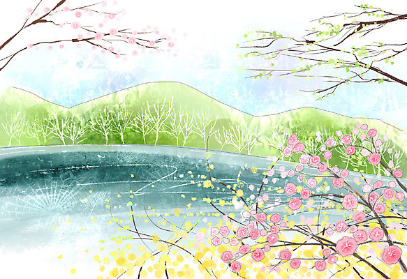 주간 PSD 나무 식물 사계절 계절 꽃 호수 백그라운드 일러스트 자연 페인터 수채화 산 꽃나무 풍경 사람없음 야외 강 봄풍경 봄 물가 숲 개나리 진달래 수제그림 봄배경 국내일러스트 자연요소 페인팅 생태계 파일형식