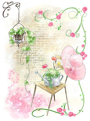 PSD 식물 모자 사계절 계절 꽃 벽 백그라운드 의자 일러스트 자연 페인터 벽돌 수채화 풍경 사람없음 장미 정원 봄풍경 봄 물뿌리개 덩굴 수제그림 봄배경 국내일러스트 잡화 가구 페인팅 생태계 파일형식