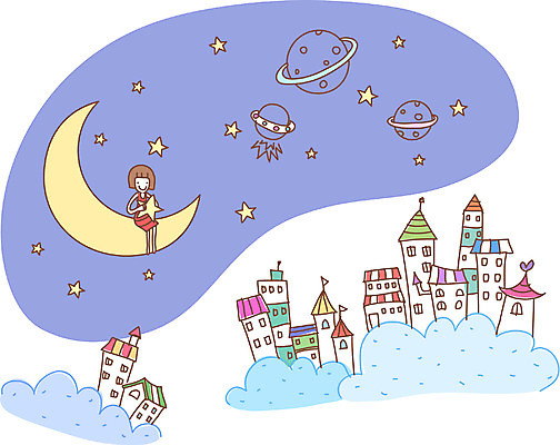 EPS 구름 여자 별 일러스트 상상 한명 사람 풍경 빌딩 20대 성인 야외 건물 판타지 귀여움 행성 달 도시 야간 초승달 우주선 여자만 여자한명만 성인여자만 청년만 청년여자만 성인한명만 청년여자한명만 성인여자한명만 성인만 국내일러스트 자연요소 1 건축물 컨셉 청년 우주 파일형식 벡터