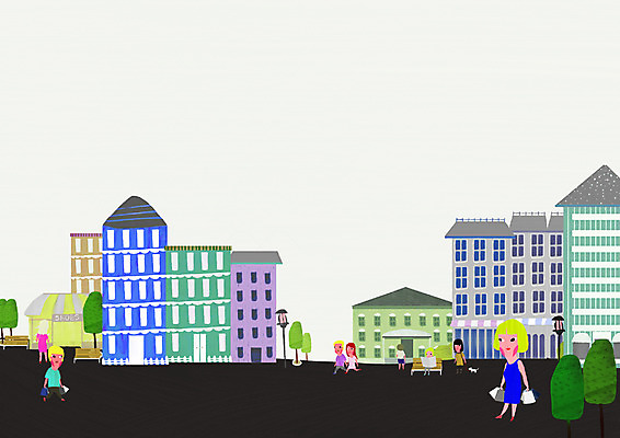 PSD 나무 식물 공공시설 여자 길 백그라운드 가로등 벤치 의자 일러스트 거리 사람 풍경 빌딩 여러명 야외 건물 상점 도시 보행자 신발가게 여자만 국내일러스트 건축물 가구 다수 시설 파일형식