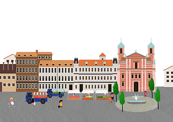 주간 PSD 나무 식물 여자 육상교통 교통수단 백그라운드 일러스트 자동차 사람 풍경 빌딩 여러명 야외 건물 상점 트럭 도시 보행자 시장 상인 분수 분수대 광장 장사 노점 분수_분수대 여자만 국내일러스트 자연요소 건축물 다수 교통 상업 파일형식