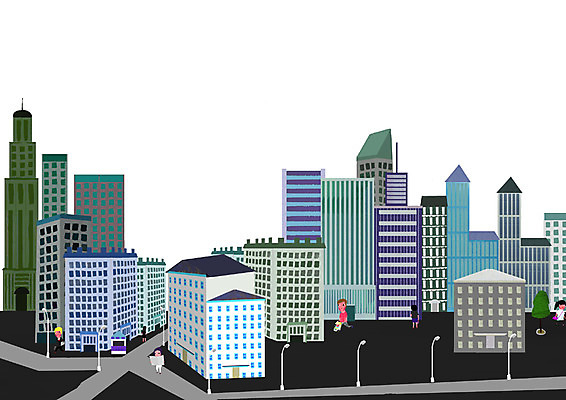 PSD 나무 식물 공공시설 도로 길 백그라운드 가로등 일러스트 교통시설 사람 풍경 빌딩 여러명 야외 건물 고층빌딩 도시 보행자 빌딩숲 국내일러스트 건축물 다수 교통 시설 파일형식